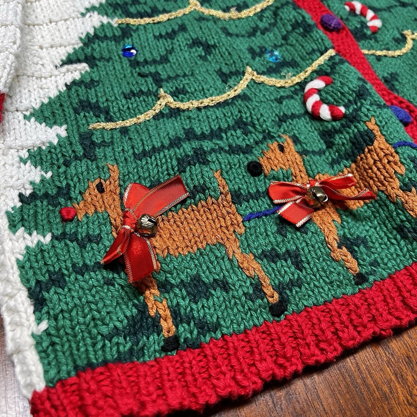 Vintage Storybook Heirlooms Christmas Tree Cardigan (S) Sweater Knit Granny Bows