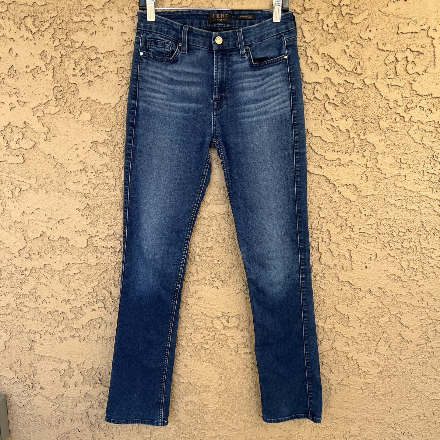 Jen7 7 for All Mankind Slim Straight 28” Sz 2 Jean Sculpting Mid-Rise Dark Wash