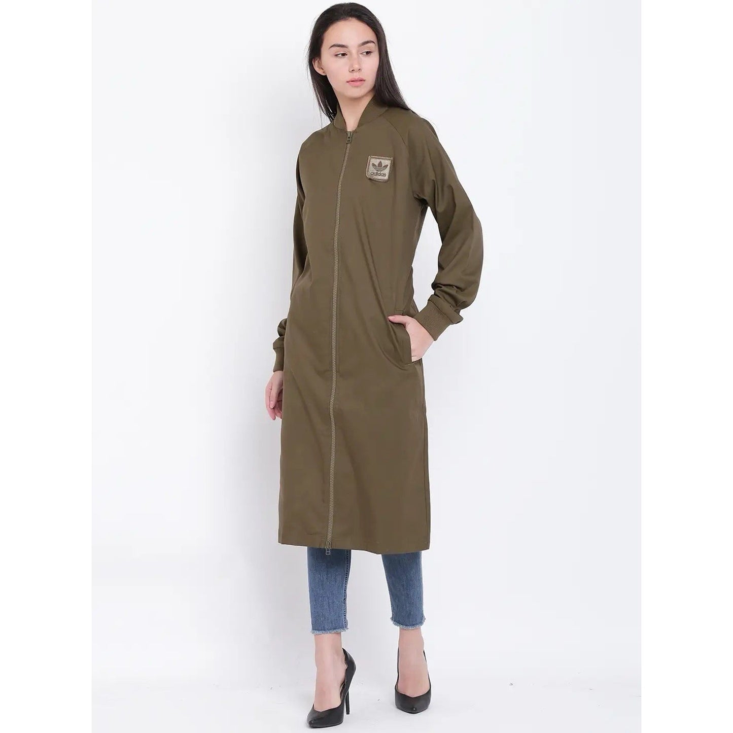 Adidas Long Bomber Jacket (L) You Can't Practice Attitude Army Green Military