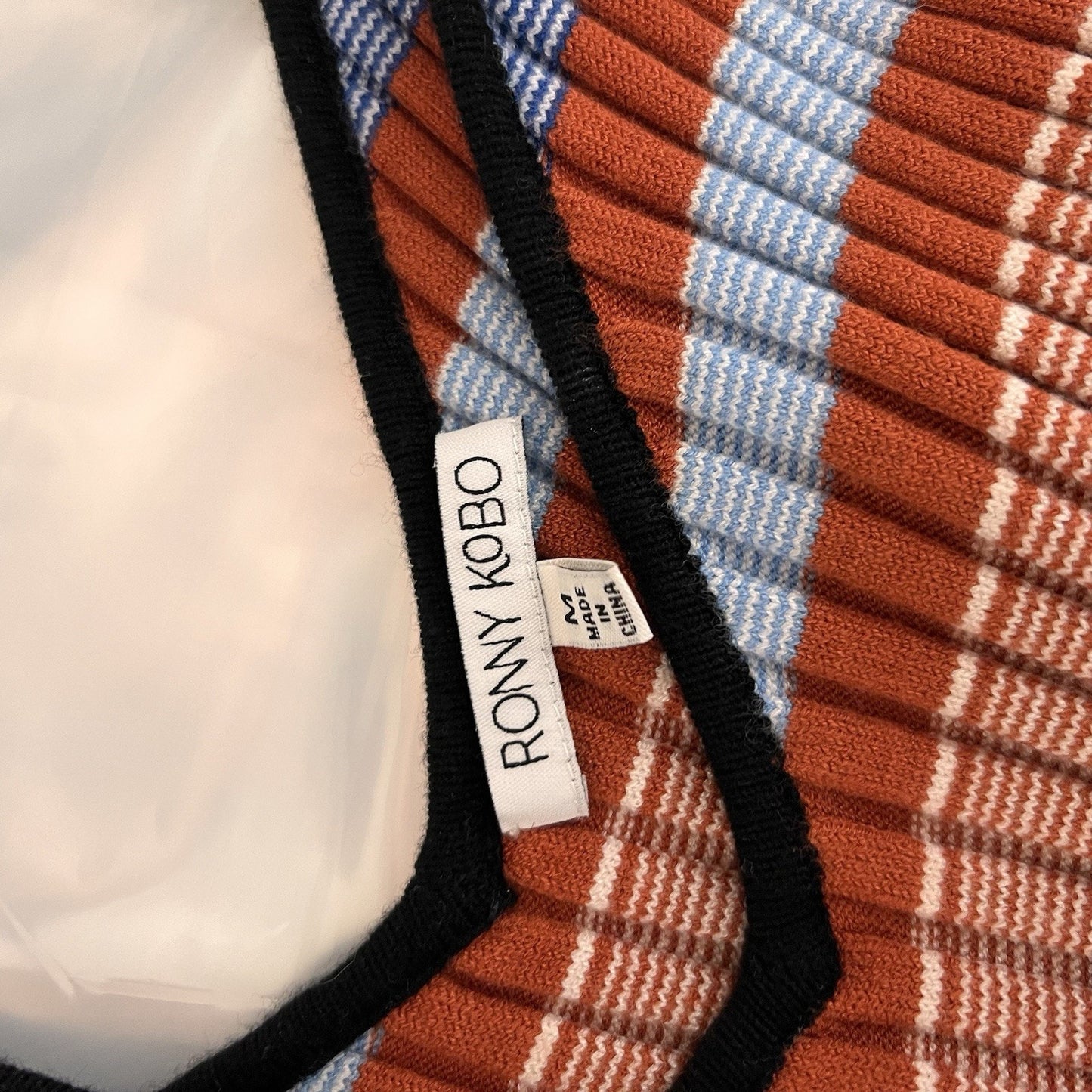 Ronny Kobo Ribbed Knit Dress (M) Maxi Bodycon Tank Retro Stripe Resort Designer