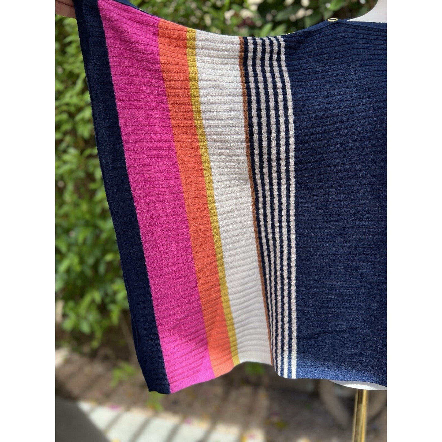 XS/S Trina Turk 100% Merino Wool Knit Poncho Off Shoulder Drape Sleeve Colorful