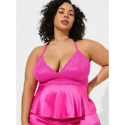 NWT Torrid Lace Sexy Sleep Top 2x Sz 18-20 Pink Cami Convertible Silky