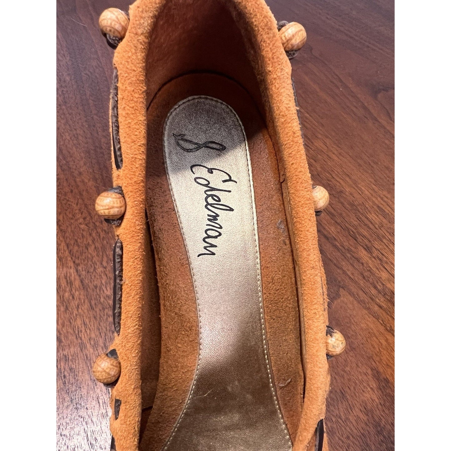 SAM EDELMAN ANGELINA WEDGE HEELS MOCCASIN SHOES TASSEL BEADED BOW WOMENS 9.5