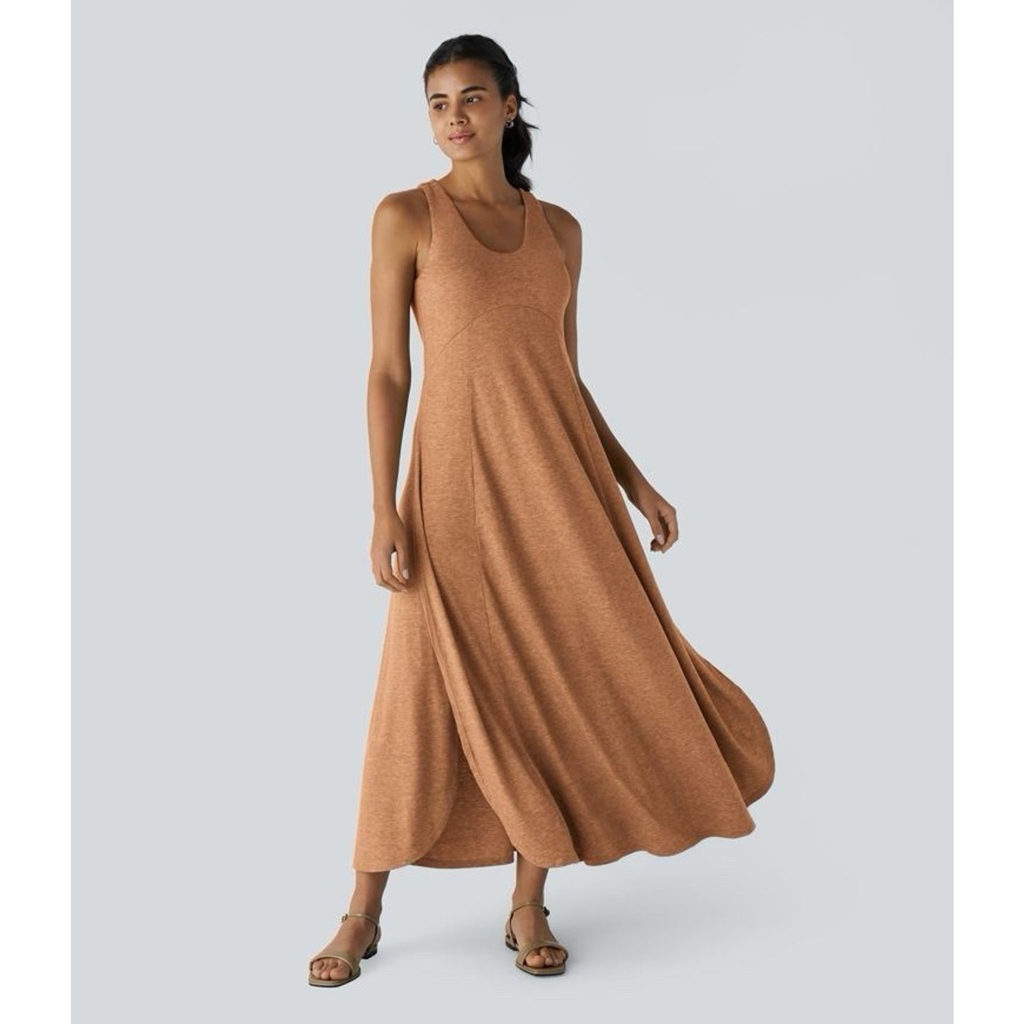 Halara XL Tank Dress U-Neck Sleeveless Split Flowy Maxi Jersey Lagenlook Pumpkin
