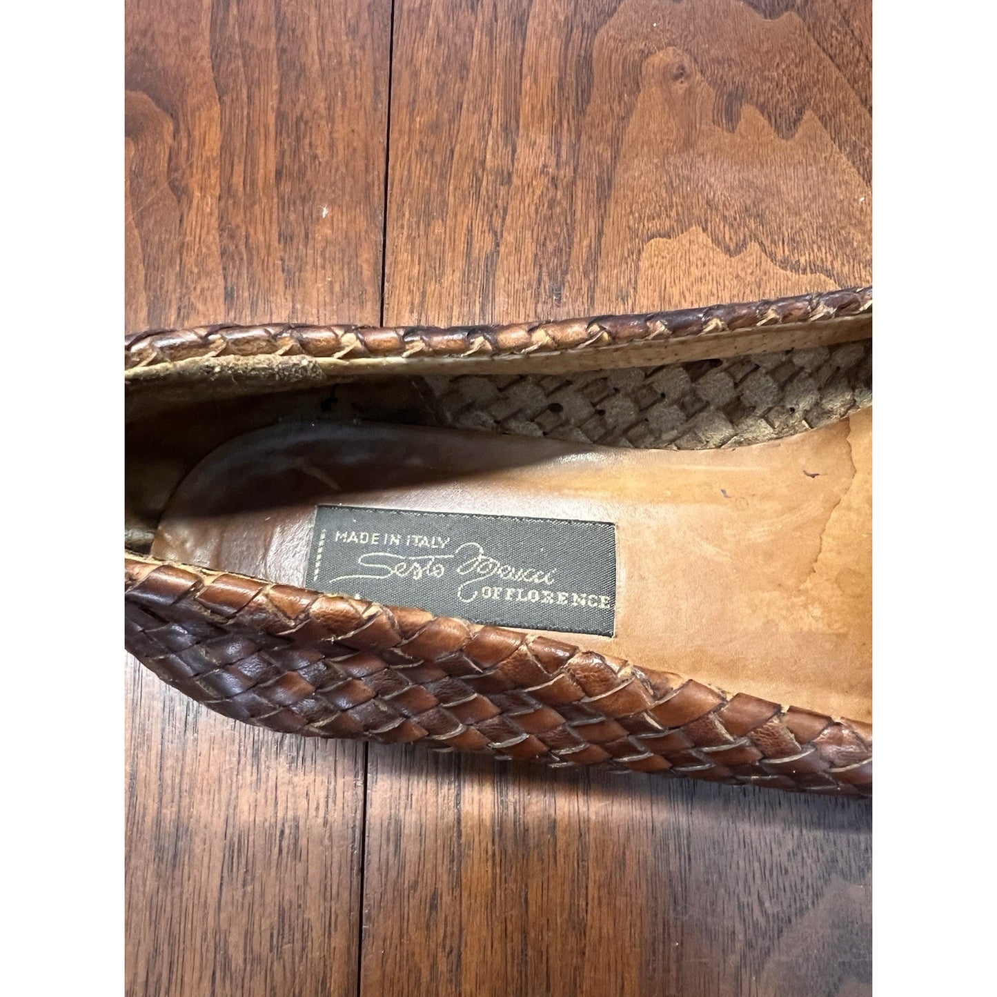 Vintage Sesto Meucci Brown Leather Woven Loafers Made in Florence Italy Sz. 7.5M