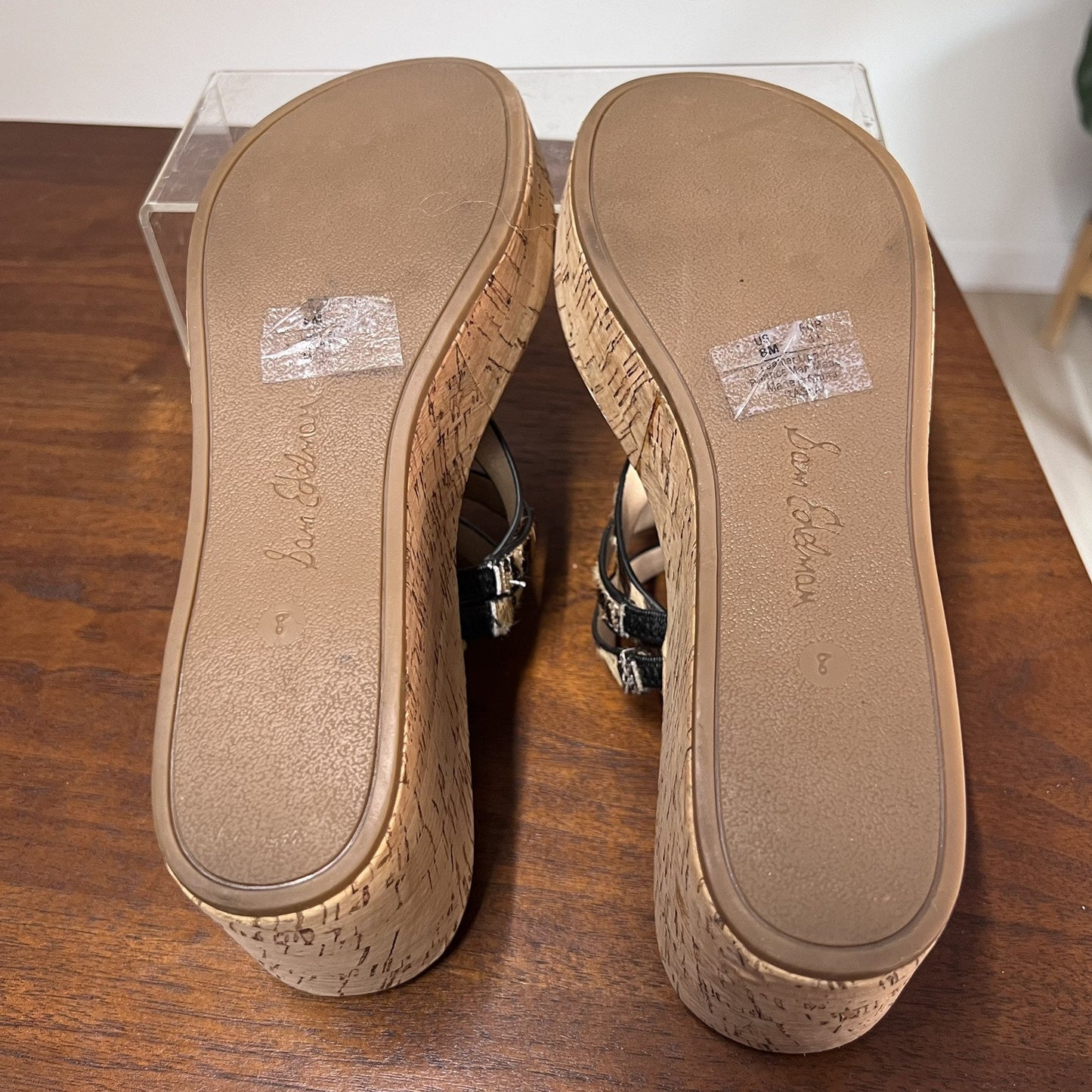 Sam Edelman 8M Leopard Print Cork Wedge Platform Thong Sandals Womens Leather