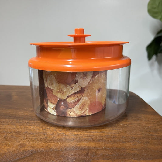 Tupperware 1481 Acrylic Canister Orange Push Button Top Lid 6.25 Cup Vintage