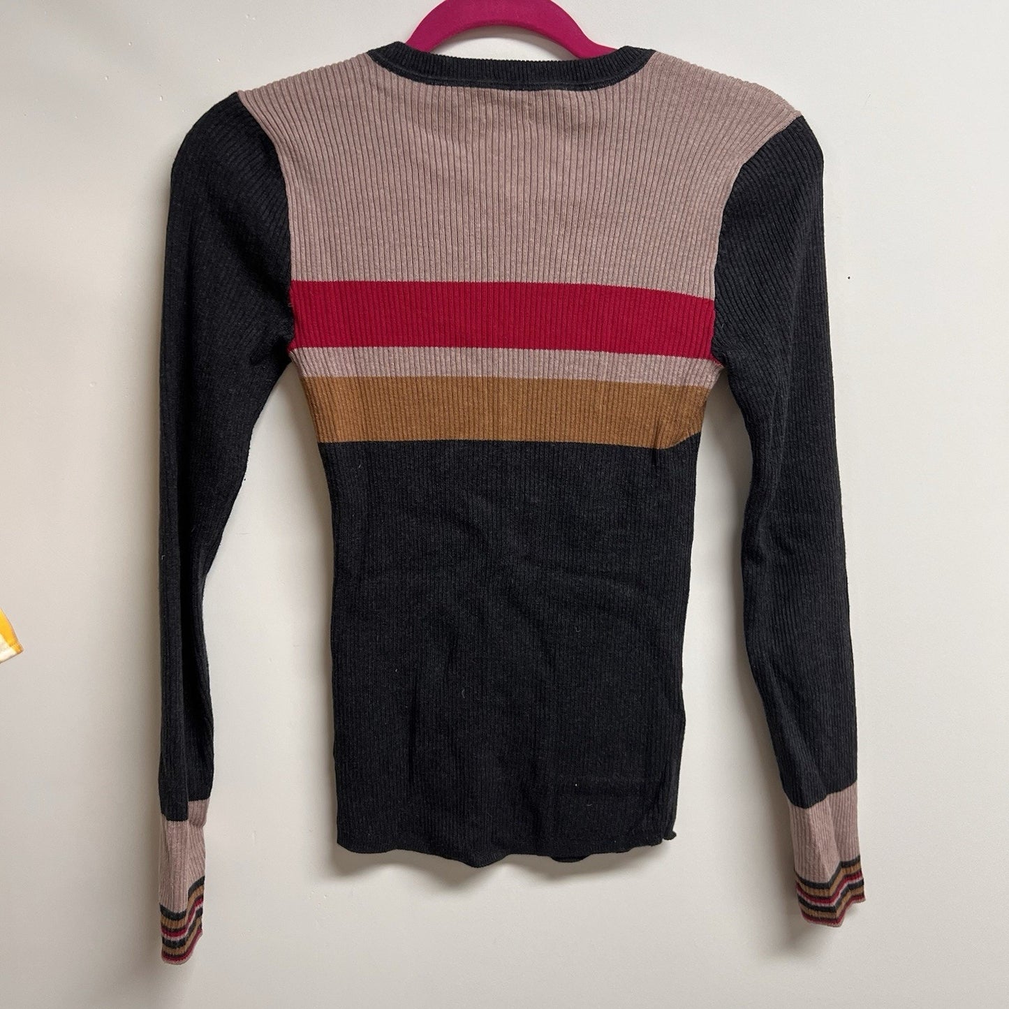 Faherty Mikki XS Henley Cotton Cashmere Long Sleeve Ribbed Shirt Striped Retro