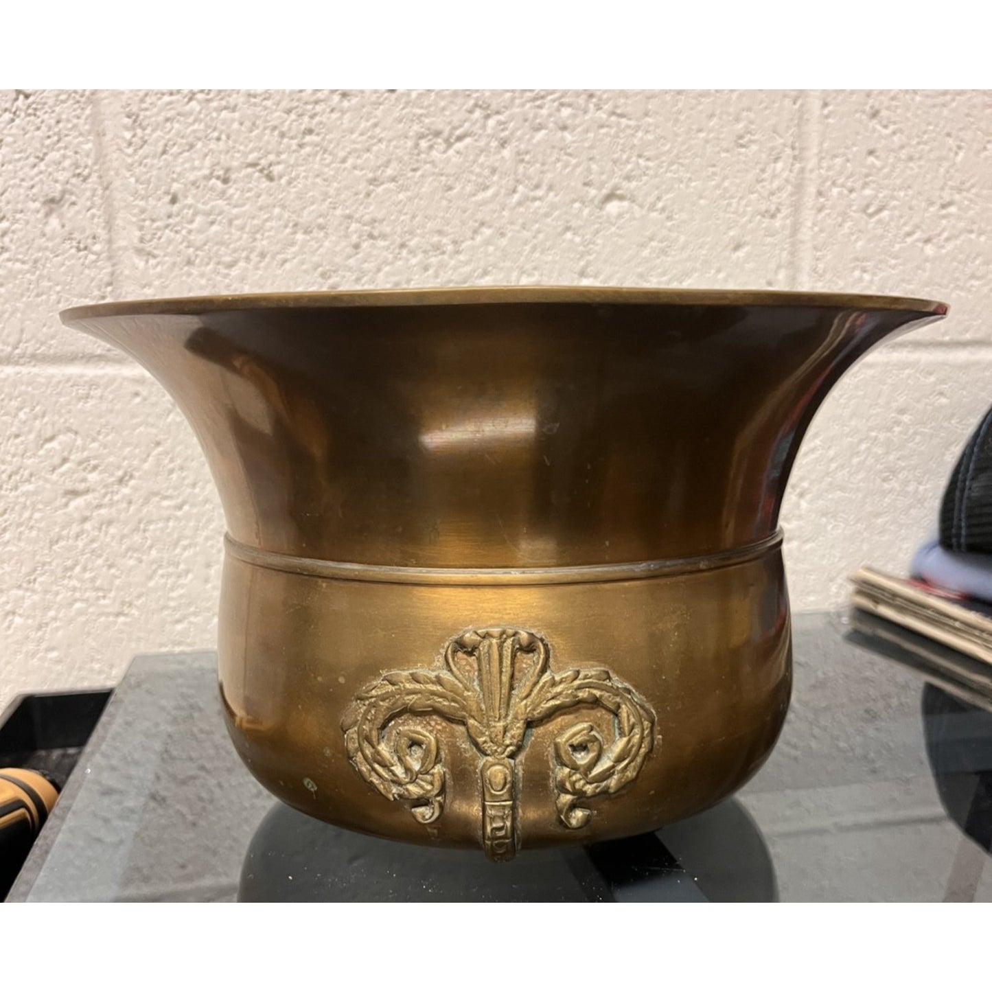Vintage Brass Jardinier Fleur-De-Lis Planter Spittoon Made in Korea