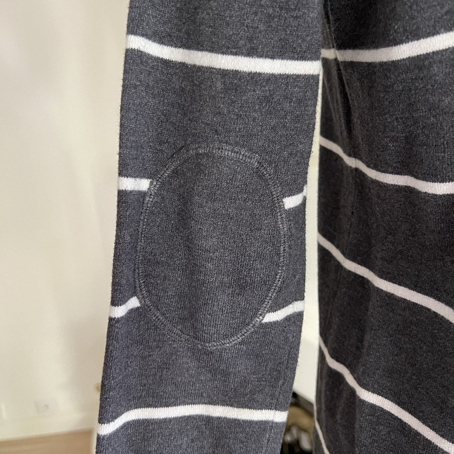 Banana Republic L Striped Midi Sweater Dress Cotton/Angora Elbow Patch Preppy