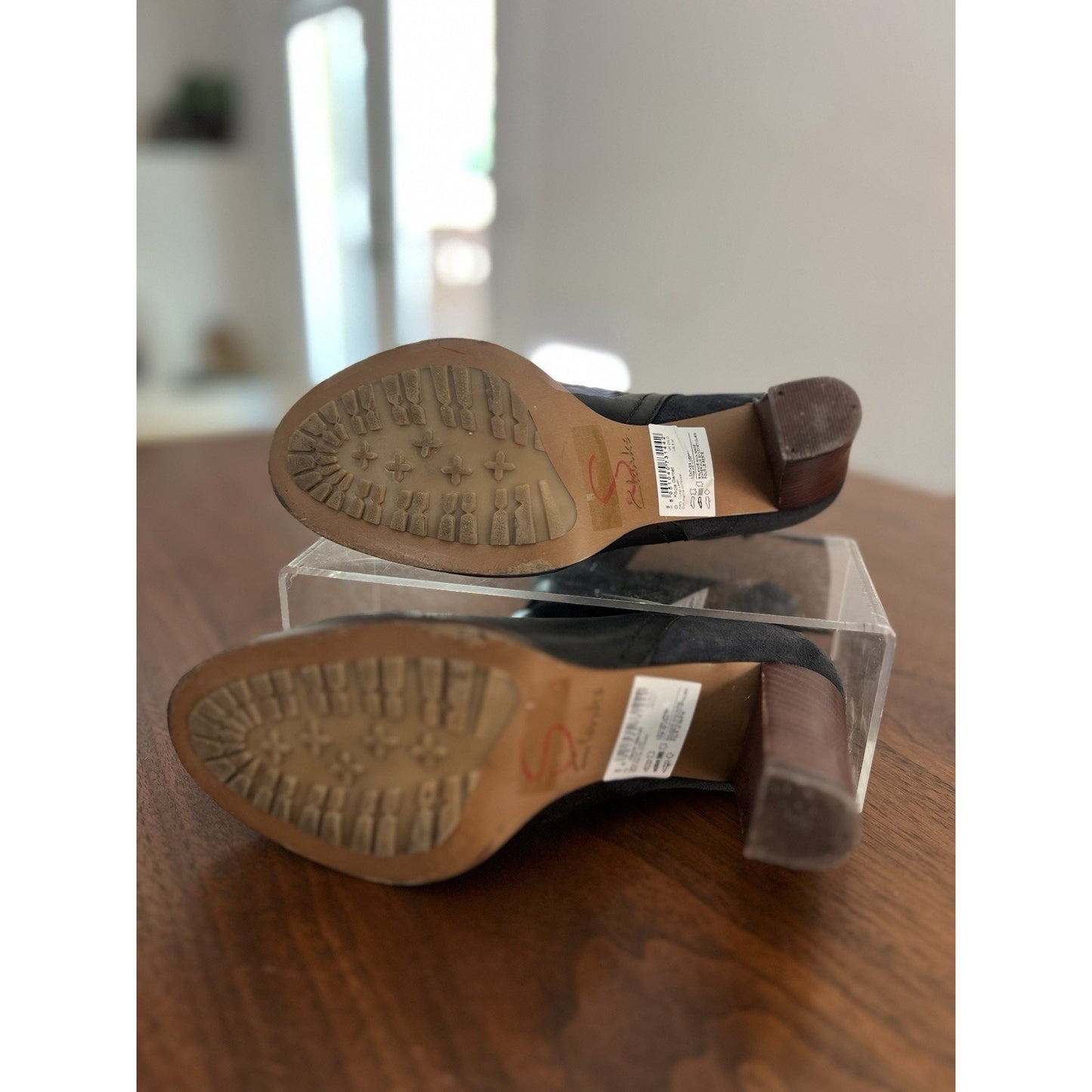 Clarks Kacia Garnet Black Suede and Leather Bootie With Buckle Detail. Size 5M