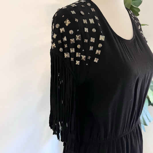 Ariat (S) Western Dress Black Fringe Beaded Studs Cowgirl Rodeo Festival Mesas