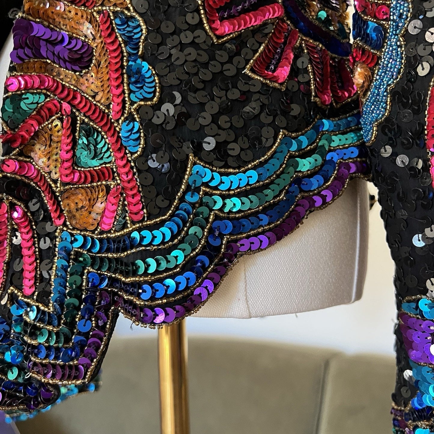 Laurence Kazar Top (L) 80s Glam Sequin Beaded Maximalist Statement Bold Party