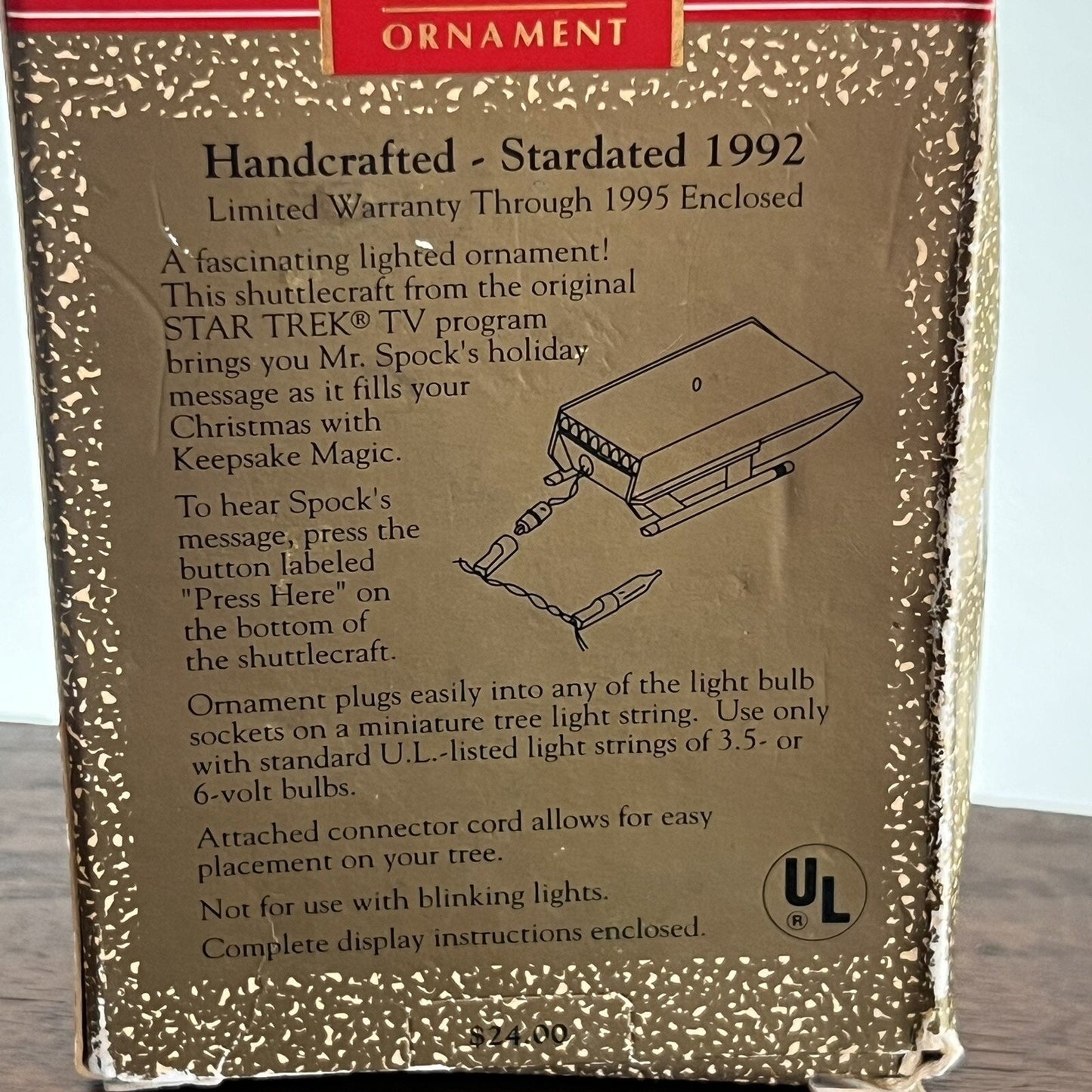 1992 Star Trek Shuttlecraft Galileo Starship Enterprise w/ Box Hallmark Ornament