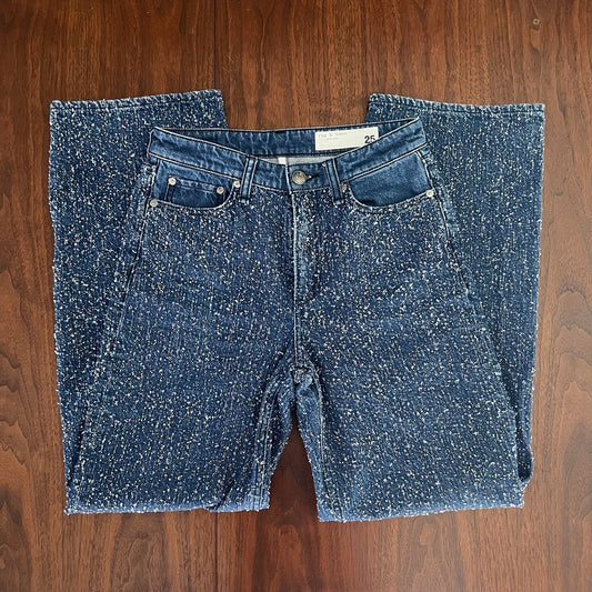 rag and bone Jeans 25 (fits 30”) Logan Mid-Rise Wide Leg Midtweed Blue Textured