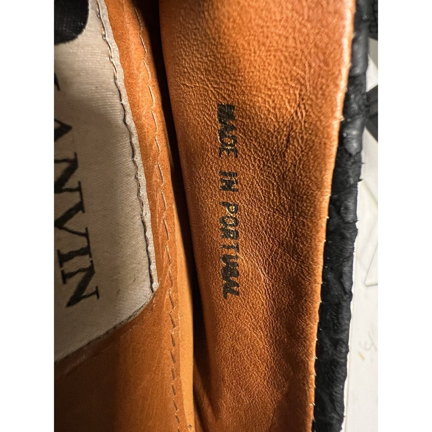 $645 Lanvin Black Snake Block Heel Ballerina Embossed Nubuck Leather 7.5 in Box