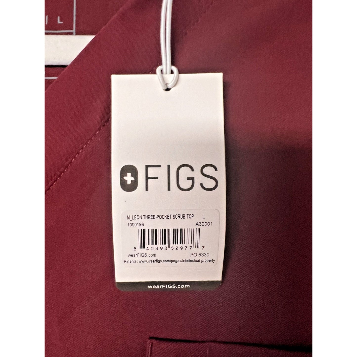 NWT FIGS Leon Burgundy Three-Pocket Medical Scrub Top for Men Size Large