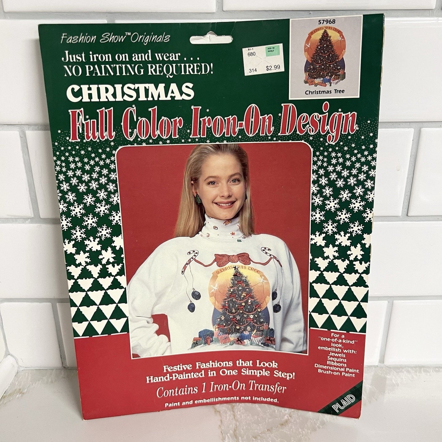 VTG Iron On Transfer Christmas Tree Ugly Sweater Retro Holiday Funny Tacky 80s