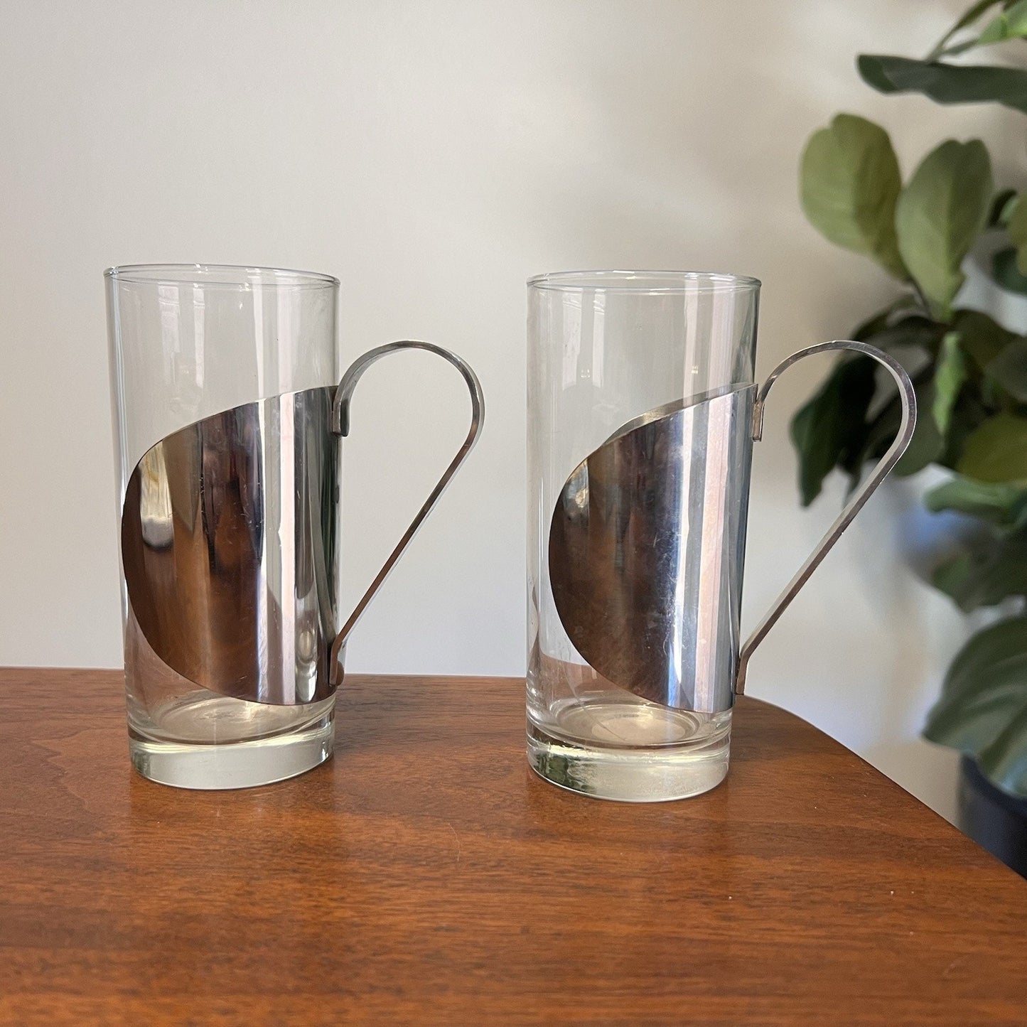 Danish Scanmalay Stainless Steel & Glass Irish Coffee Hot Toddy Mugs MCM Vintage