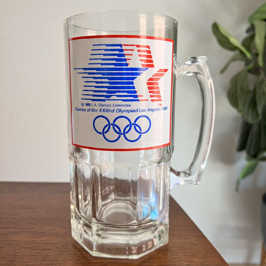 Vtg ‘84 Los Angeles US Olympic Games Glass Beer Stein Tankard Rare Collectible