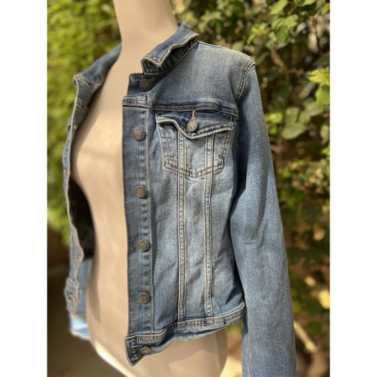 prAna Women’s Dree Stretch Denim Jean Jacket (L) Button Front Cropped Collar