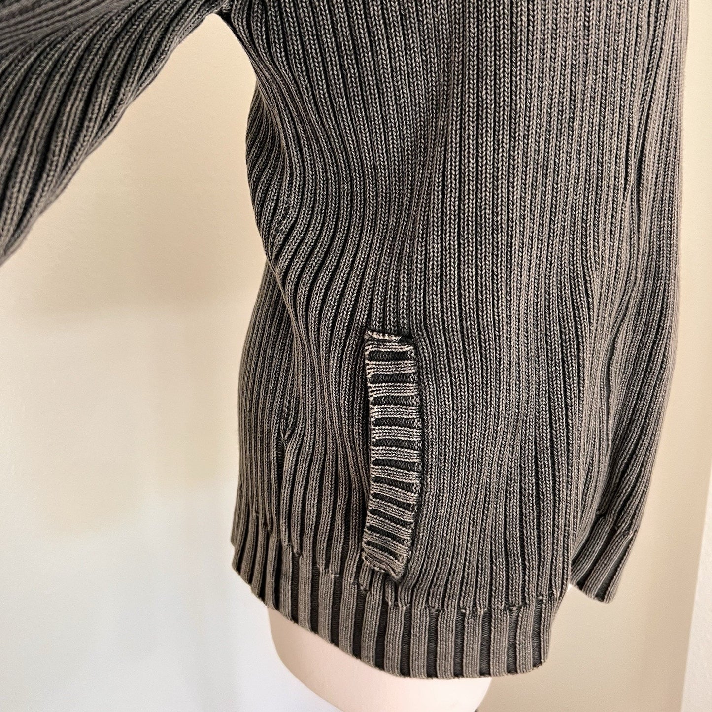 J Peterman (L) Full Zip Gray Rib Sweater Cardigan Grandpa Fisherman 100% Cotton