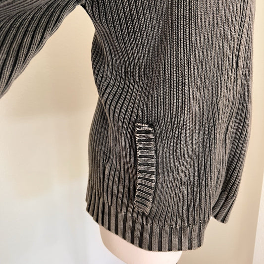 J Peterman (L) Full Zip Gray Rib Sweater Cardigan Grandpa Fisherman 100% Cotton