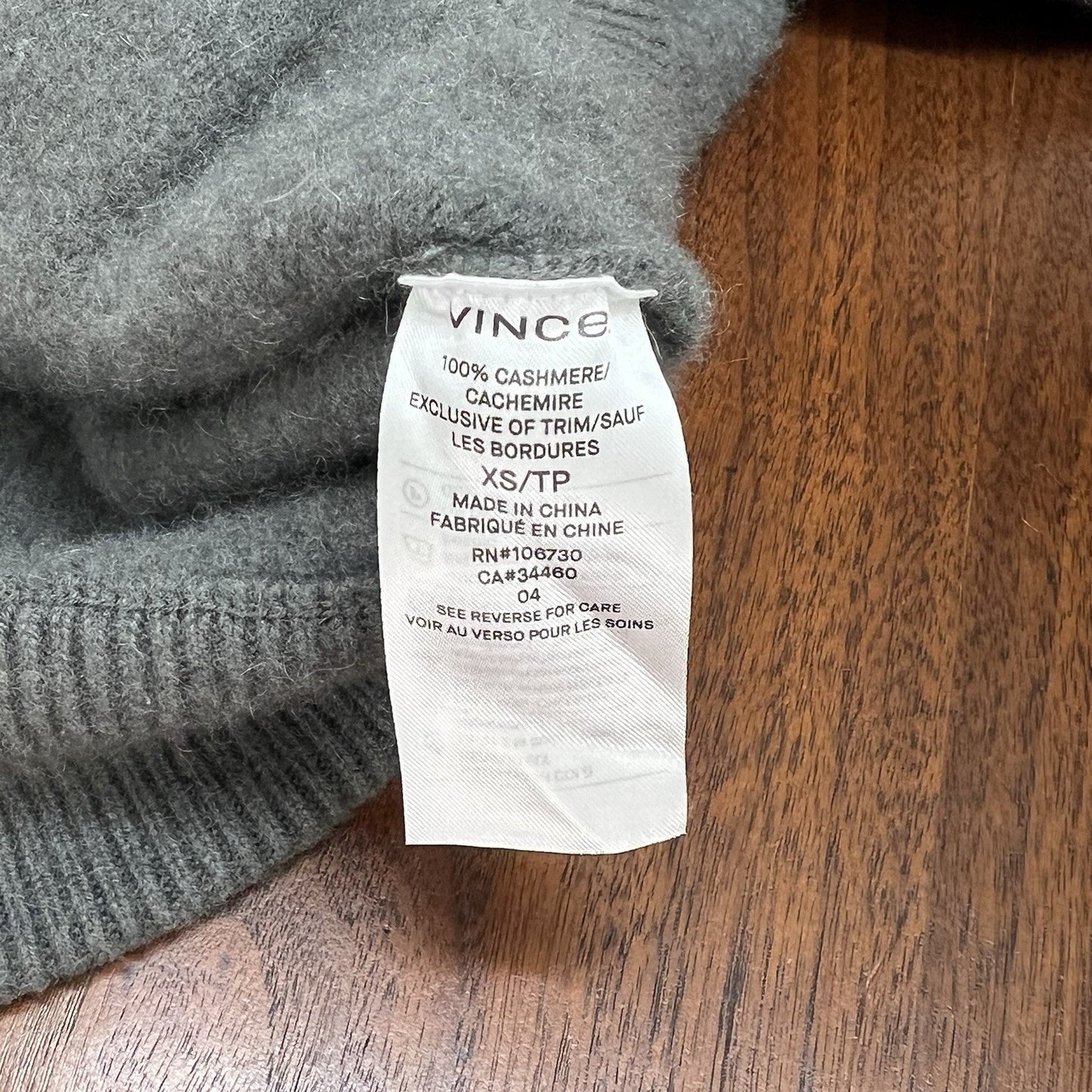 $495 Vince Cashmere Pullover Hoodie Grey XS Women Designer Quiet Luxury Sweater