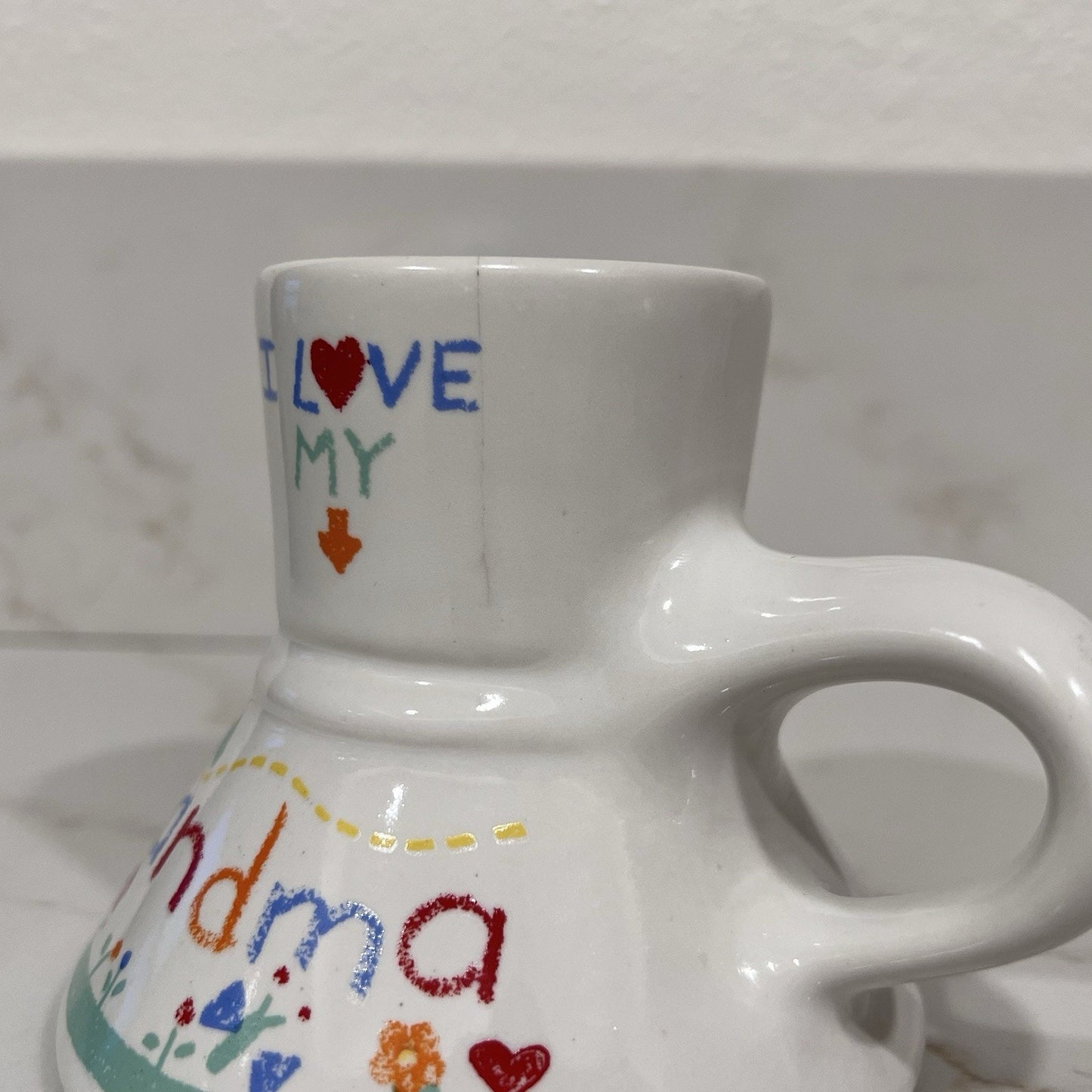 Vintage No Spill Mug “I Love My Grandma” Crayon Kitsch Retro Gift Nostalgia