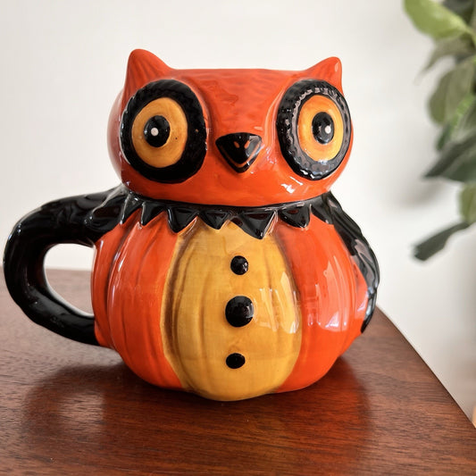 Johanna Parker Halloween Pumpkin Owl Mug Retro Kitsch Carnival Anthropomorphic