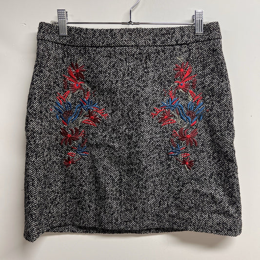 NAF NAF Skirt 29” Wool Tweed Herringbone Floral Embroidered Academia Preppy