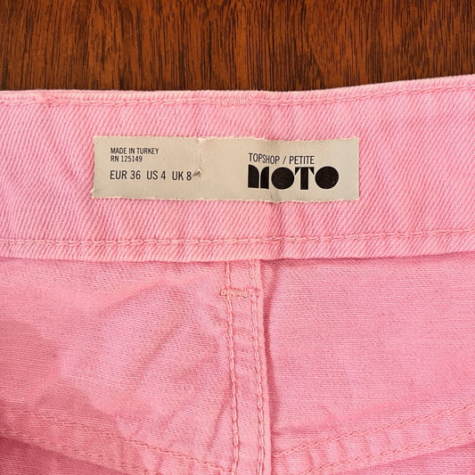 Topshop Moto Y2K Miniskirt Bubblegum Pink 27” Sz 4 Barbie Cutoff Raw Hem Petite