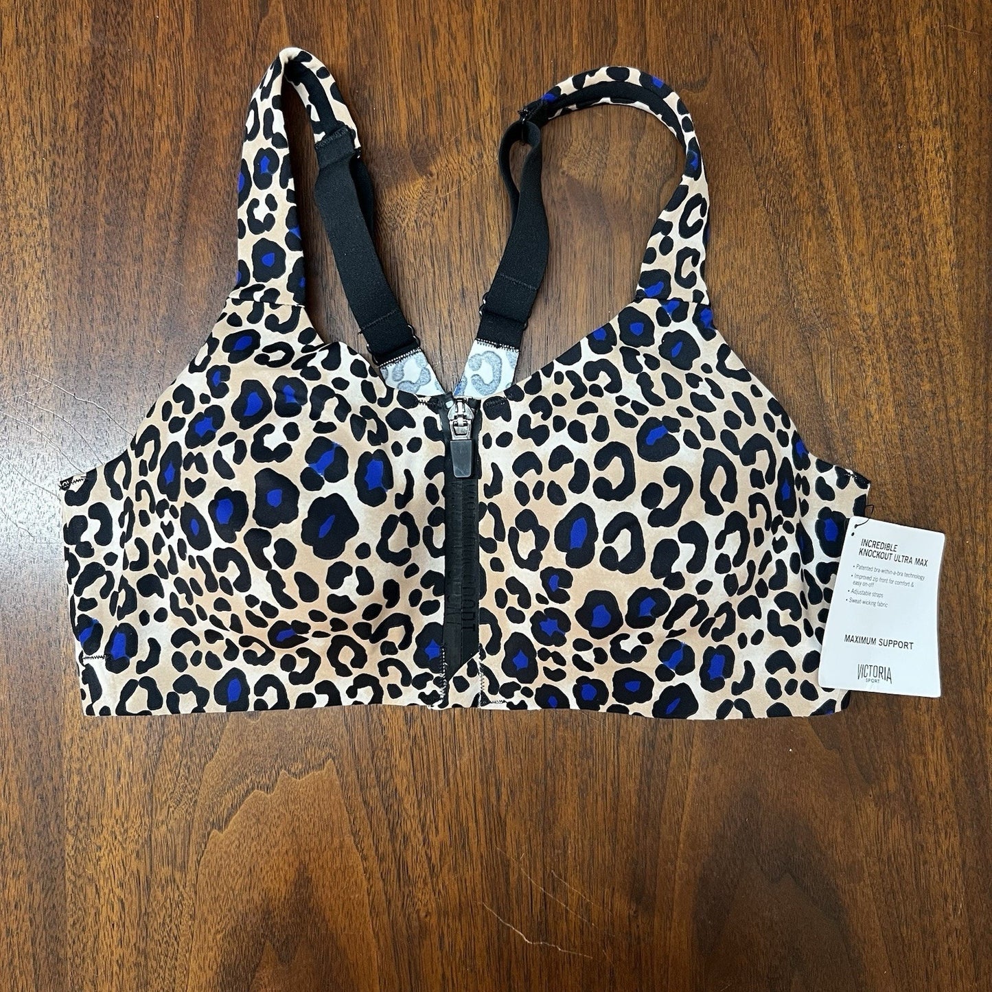 NWT Victoria Sport 34B Incredible Knockout Ultra Max Support Front Zip Leopard