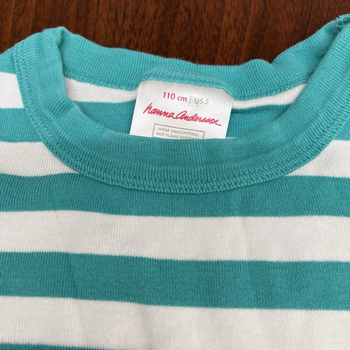 Hanna Andersson Pajama Top Teal White Striped Size 5 (110 Cm) Cotton Tshirt