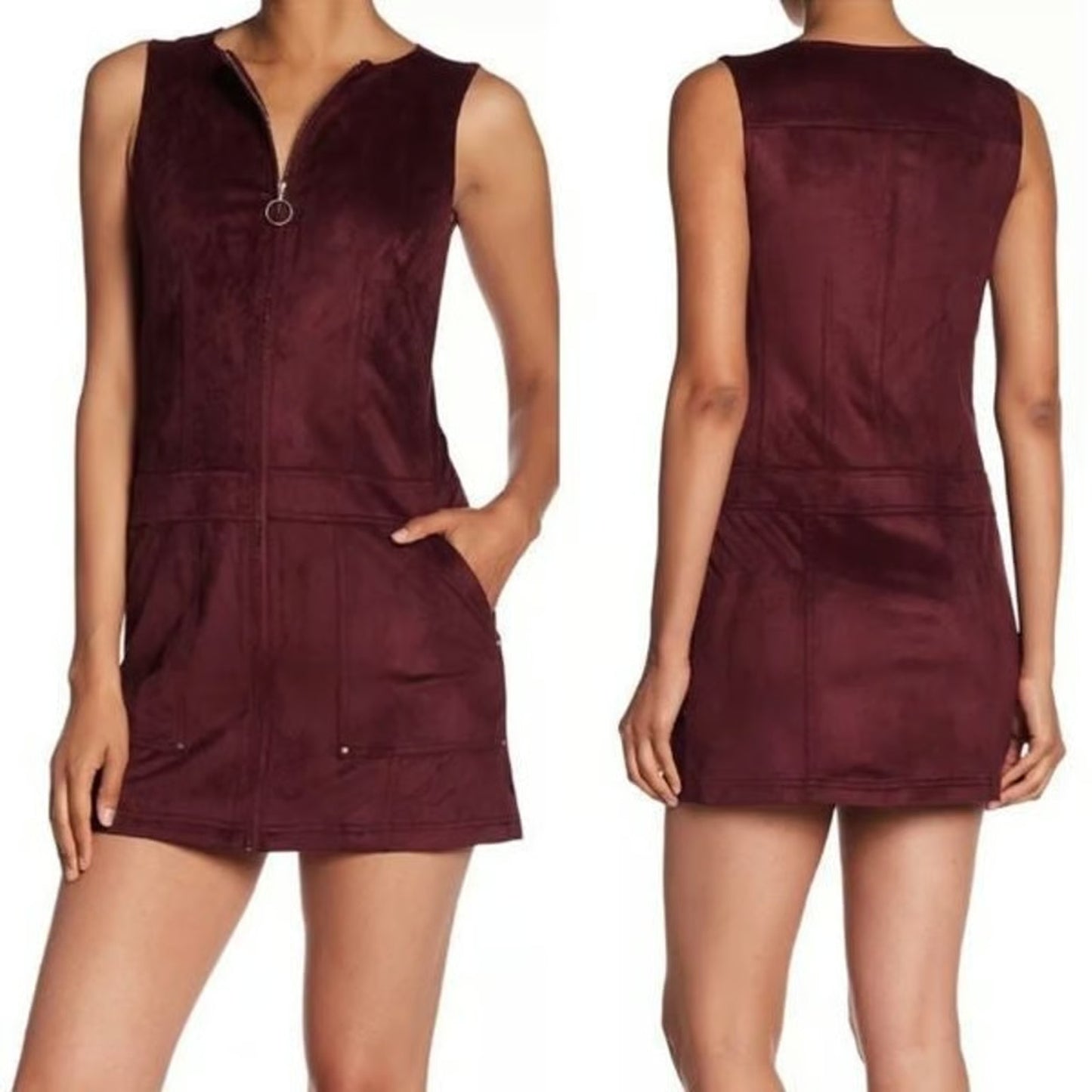 Laundry by Shelli Segal Sz 0 Small Faux Suede Zip Up 60s Mod Mini Dress Retro