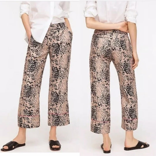 J. Crew High-Rise Peyton Pant XS 26” Leopard Print Linen Blend Crop Wide Leg
