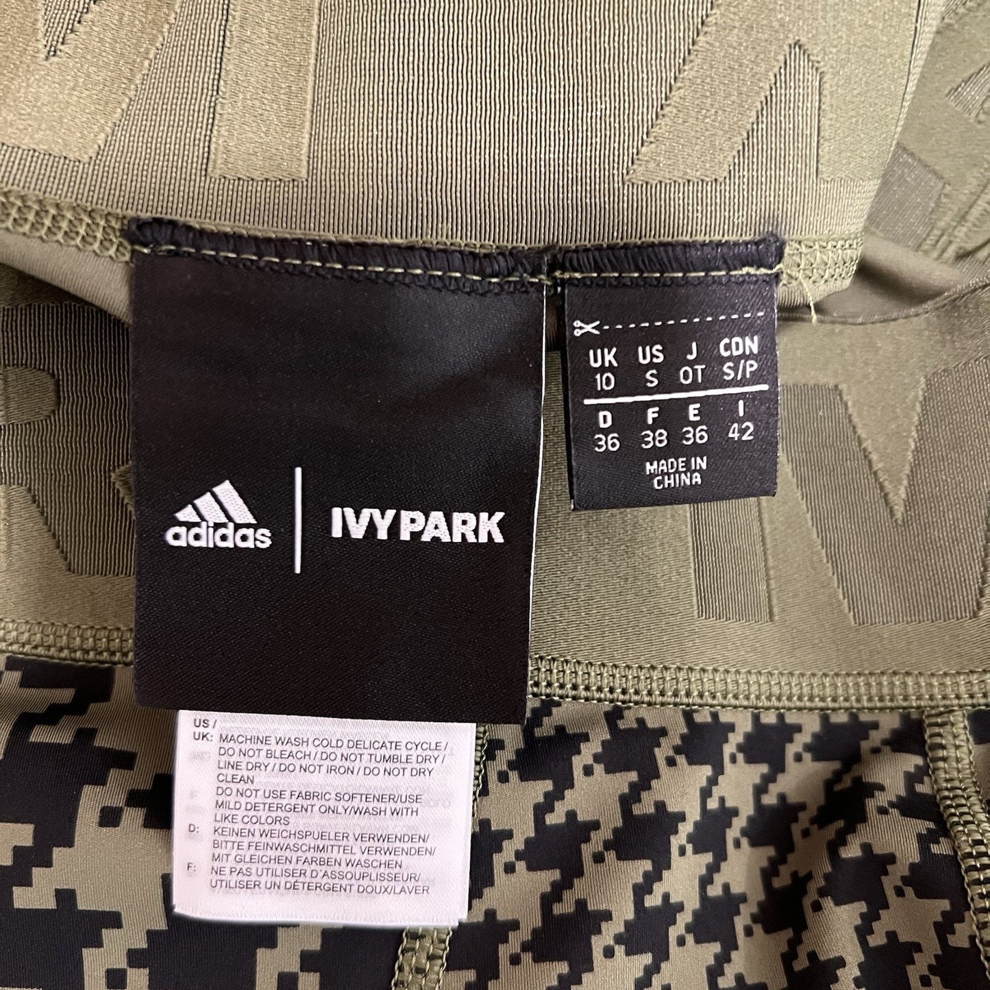 Adidas x Ivy Park Womens (S) Leggings Green Houndstooth Mesh High-Waisted