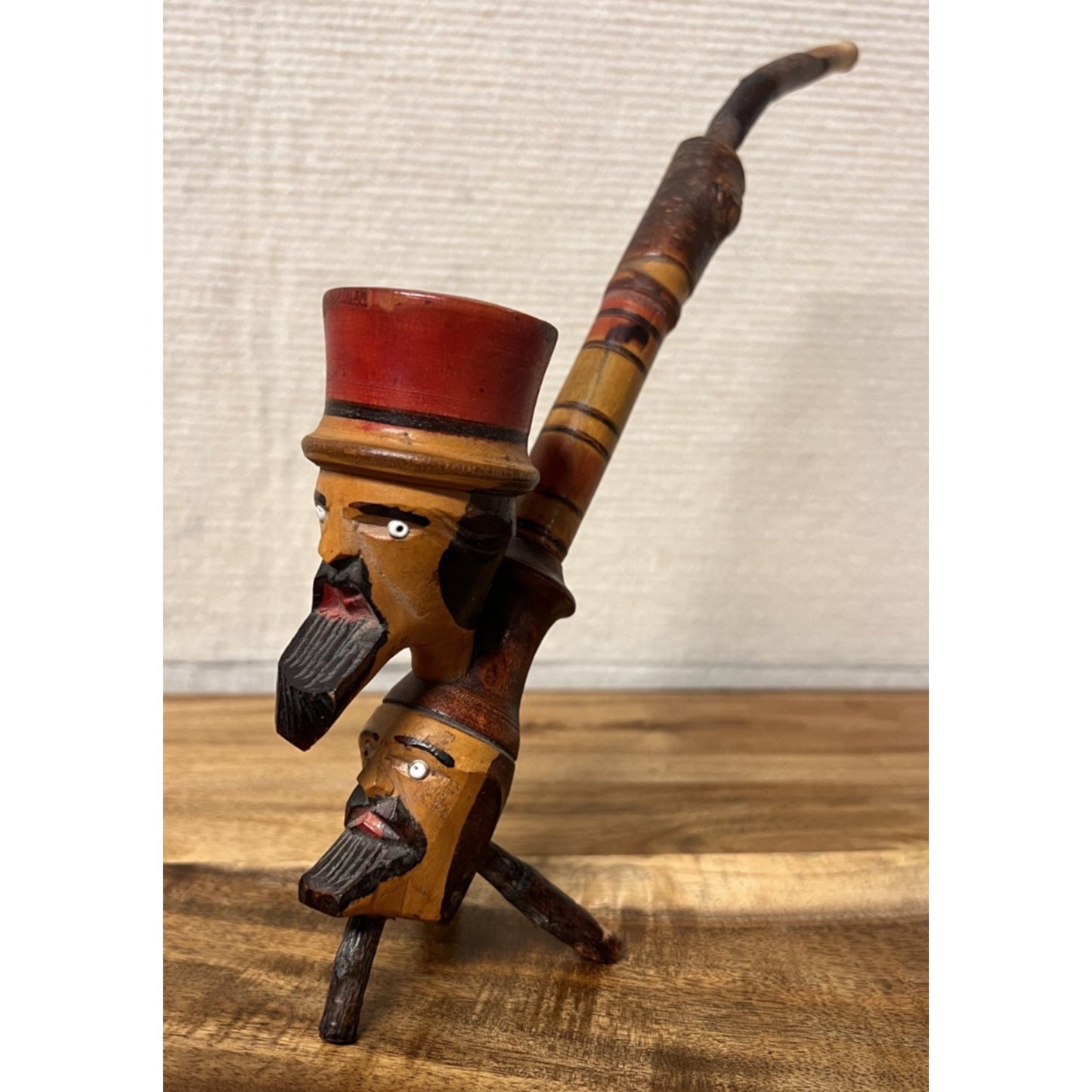 Vintage Italian Tyrolean Tobacco Pipe Hand Carved Double Figural Head
