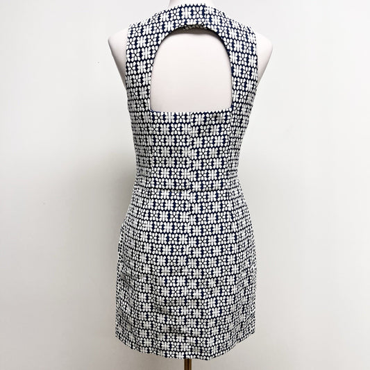Banana Republic Sz 6 Petite Navy & White Dress Jacquard Open Back Office