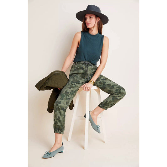 Anthropologie XS/30 Leda Utility Jogger Pants Green Camo Drawstring Comfort