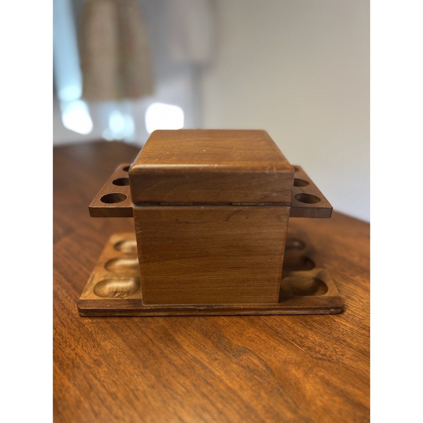 Vintage Decatur Industries Walnut Wood 6 Tobacco Pipe Stand Display Humidor