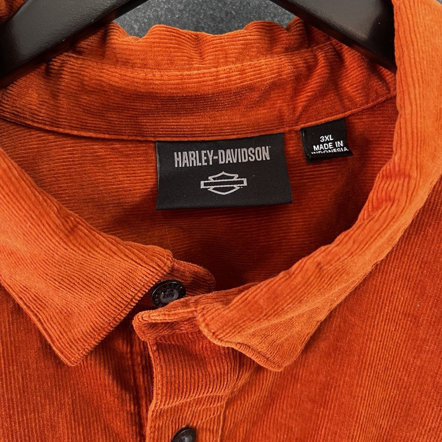 Harley Davidson Corduroy Button Up Shirt 3X Orange Brown Elbow Patch Long Sleeve
