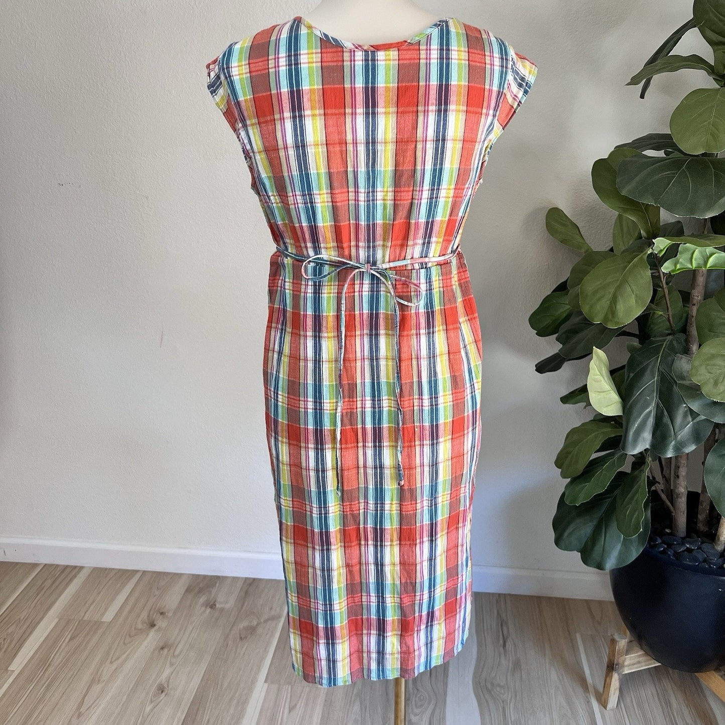 Eddie Bauer (10) Colorful Plaid Lined 100% Cotton Retro Midi Preppy Summer Dress