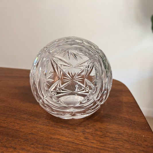 New Cut Lead Crystal Orb Ashtray Cigar Holder 60s Retro Pinwheel Cut Lounge