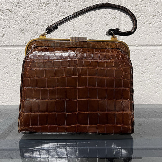 Vintage Lucille De Paris Brown Alligator Handbag Purse 1950s 1960s
