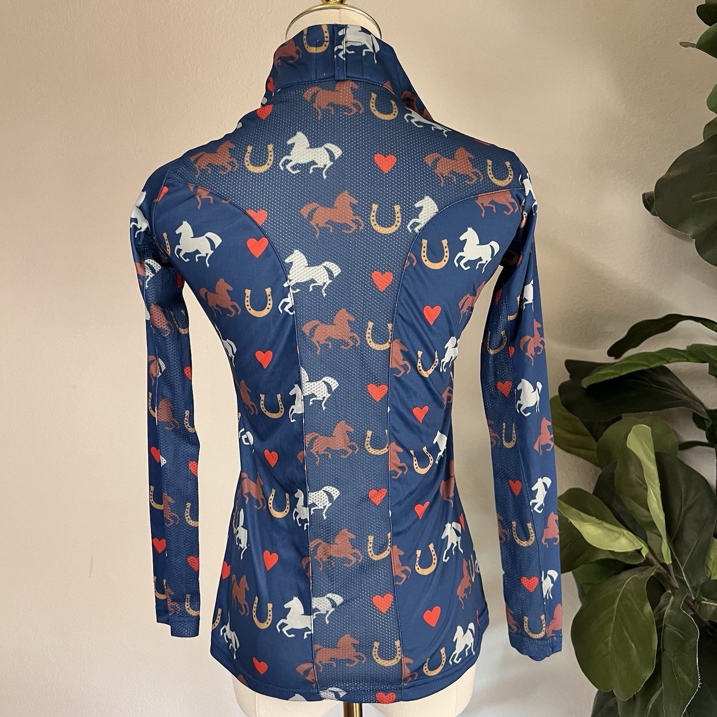 Royal Highness Equestrian Sun Shirt Girl Women Long Sleeve 1/4 Zip (M) Mesh Back
