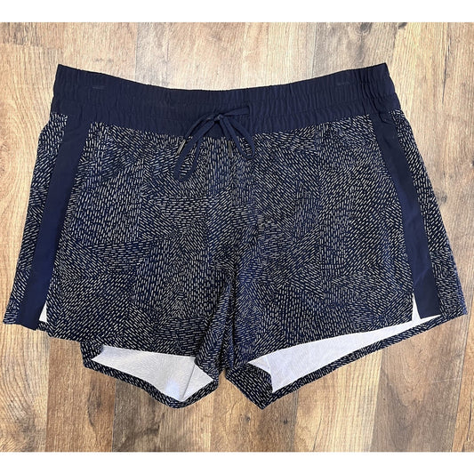 Athleta Baja Running Shorts (6) 32” Women Blue Zip Pockets Athletic Drawstring