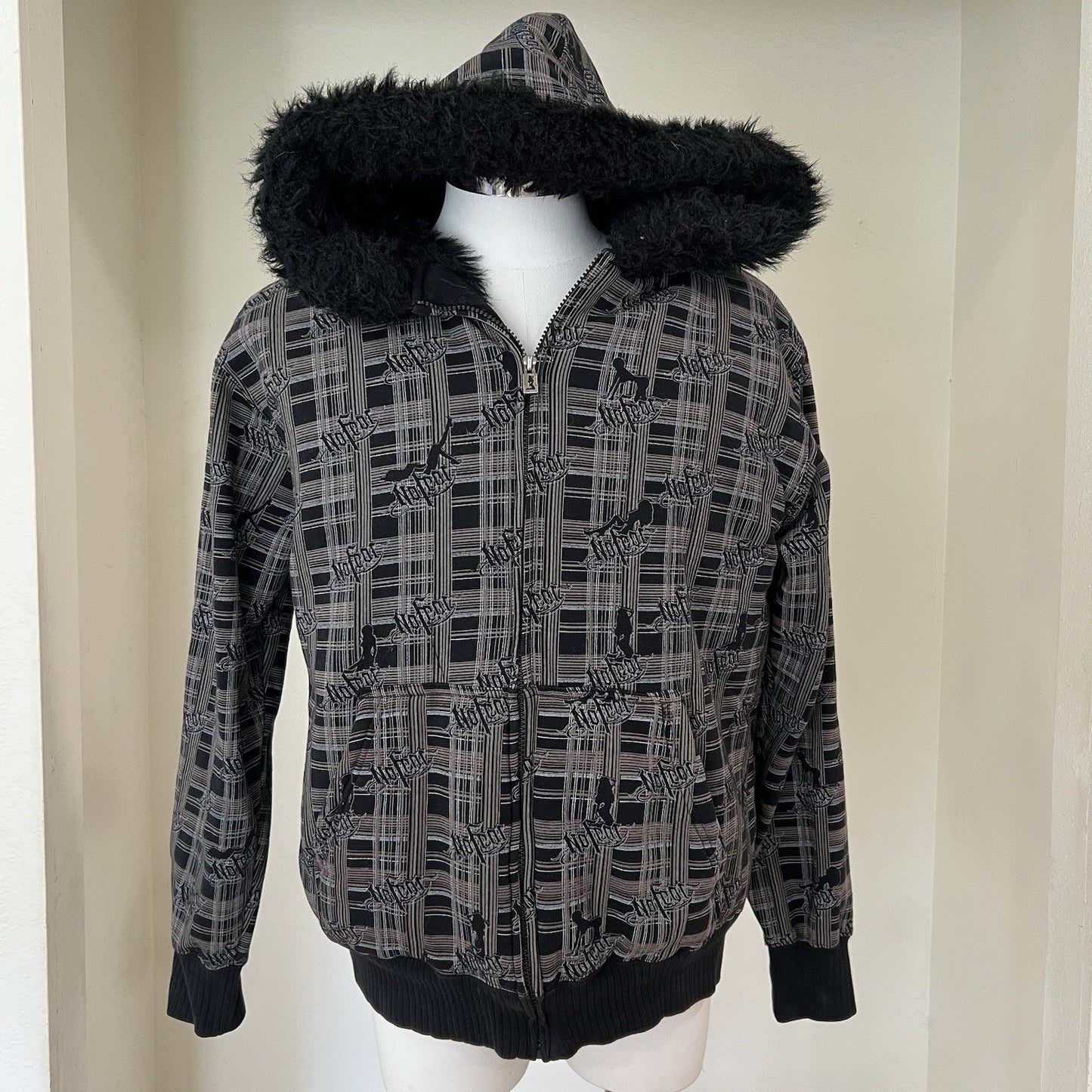 No Fear Jacket (M) Full Zip Hoodie Sherpa Y2K Mall Skater Punk Scene Tumblr Emo