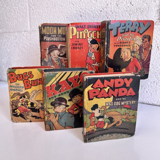 Lot Of 6 Better Little Books Pinocchio Bugs Bunny Moon Mullins Terry & Pirates