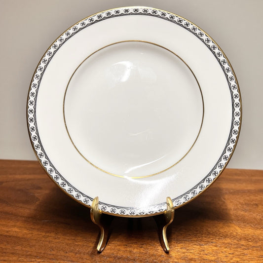 2 x Wedgwood Ulander Black 6” Bread & Butter Plate Set Bone China Gold Trim